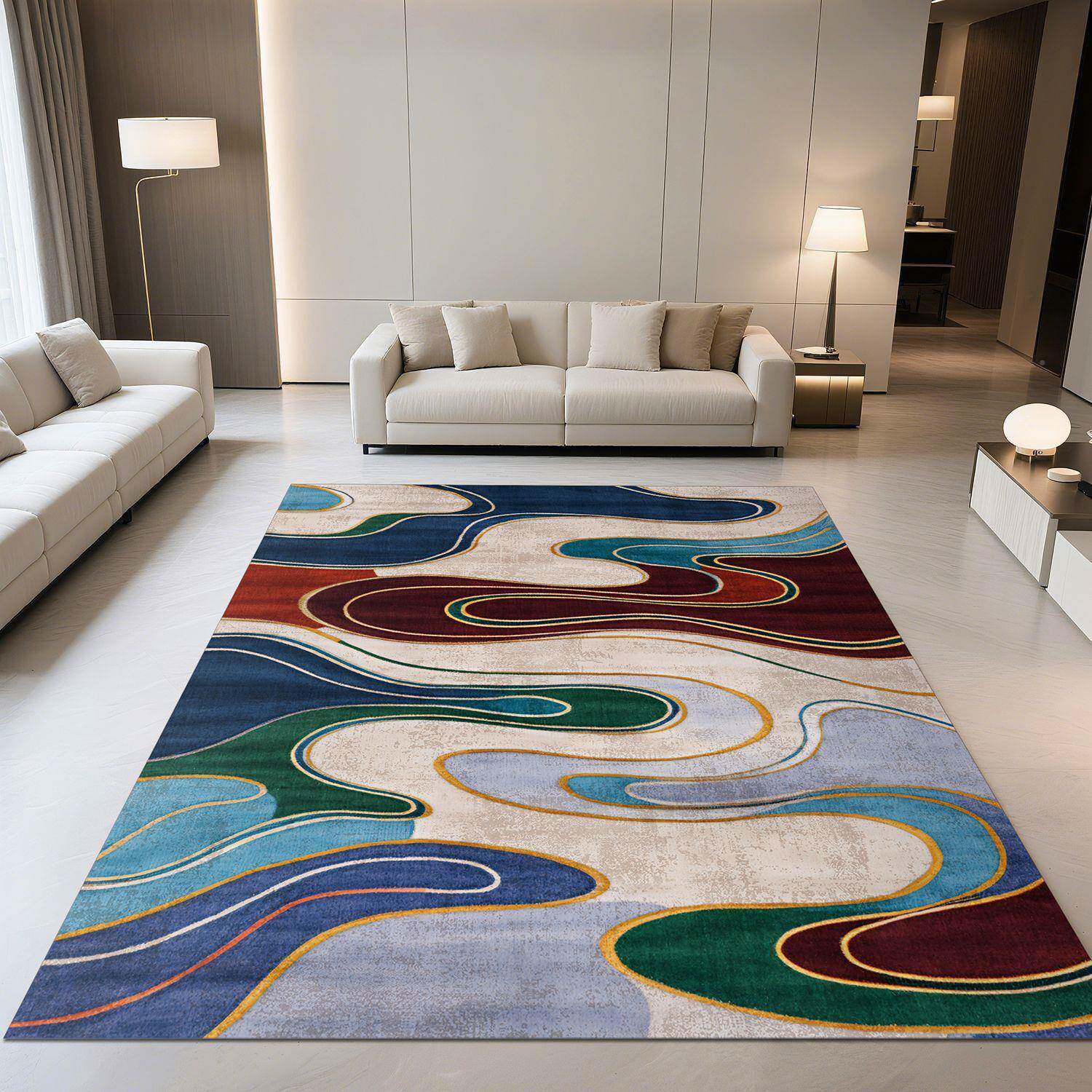 现茶代简约风客厅地毯现代轻奢象线条抽地垫多色XX38交织室几卧地