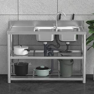 YKF001台不锈钢架水槽双盆双槽单厨房洗菜盆带支落地平设计静音水