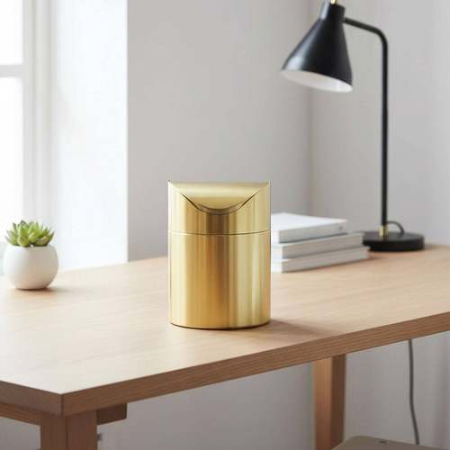 3垃圾桶04不锈钢面垃垃圾桶金色轻奢高档废纸筒带台盖迷你桌面办