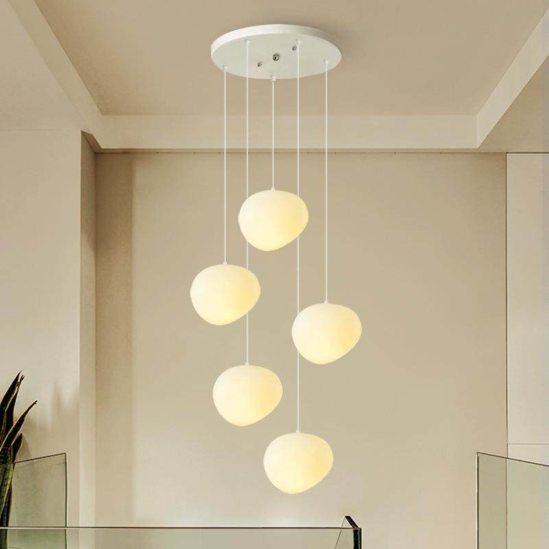 奶油厅风简约楼灯梯吊创意86长线别墅客楼梯间挑空lof复式楼大t吊