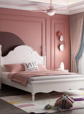 美式儿童床女孩房全实木公主床卧1.主8人床1双米5C05白女色少床