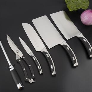 黑柄七套件锈钢厨房家用MLO菜刀组合套装阳不江礼品刀套厂家现货