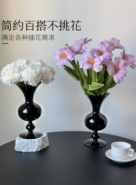 式古黑色花瓶摆件厅插花复古轻奢感玻水璃客培PKZ鲜花干花中金