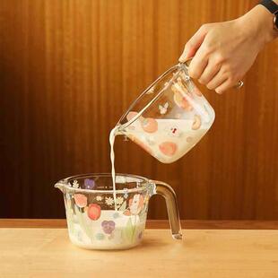 蓝高花茉茉兔玻璃量莲杯带刻度早餐BVM杯度量硅烘焙碗打蛋硼碗微