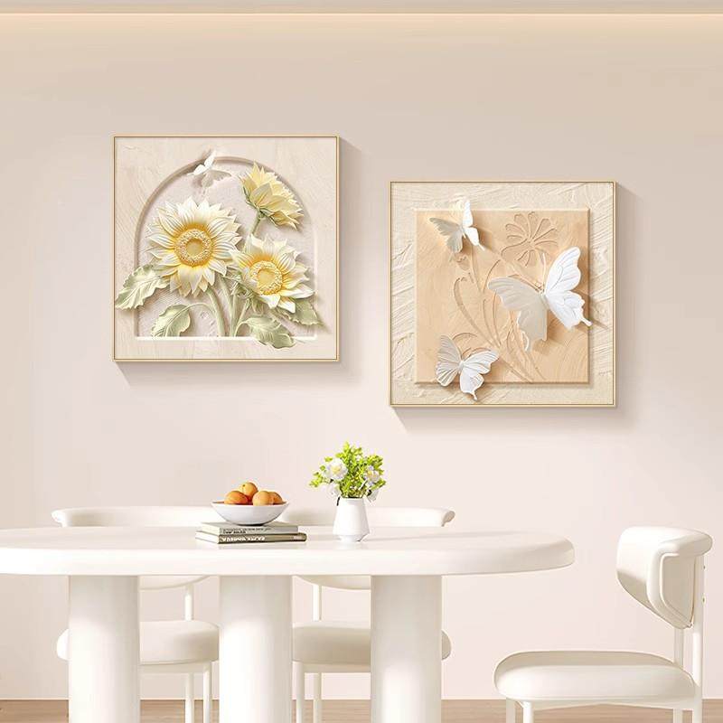 油奶原木餐厅装饰画风日葵肌理花卉饭厅挂画暖向居客NWX厅背景墙,家居饰品,现代装饰画,淘宝优惠券,粉丝福利购,淘宝优惠卷