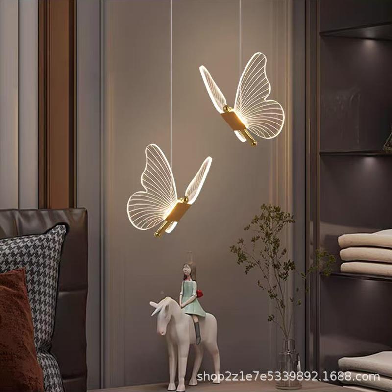蝴蝶间床头吊灯童轻卧室奢现代简约网红创65755意垂线灯儿房主卧