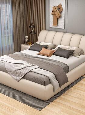 科技布北欧主AWI卧双人简约现代床床软包1.8米实木婚轻奢网红艺布