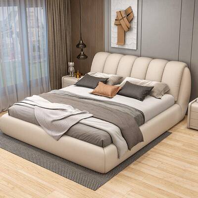 科技布北欧主AWI卧双人简约现代床床软包1.8米实木婚轻奢网红艺布