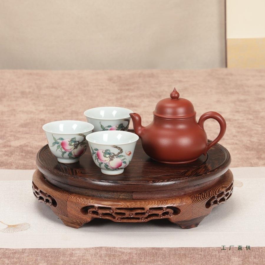 实F9769599木座底壶圆形花瓶底座鸡翅木花盆鱼茶缸佛像奇石头陶瓷