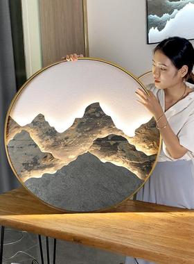 入玄户关壁沙画岩板新中式茶室禅意发背50269景墙山水装灯饰画楼