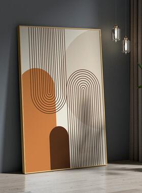 条现代轻奢客厅玄关装大饰EM-1395画橙色抽象线背景墙壁落幅地竖