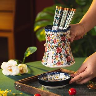 波兰笼PVI筷子筒家用厨沥水筷房勺子收纳筒陶瓷筷子架子筷筷子篓