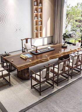 实木大板FMW茶桌新中禅意家用客大茶厅桌式椅功组合办公室原木夫