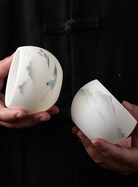 陶瓷品茗家用喝茶小茶杯功夫茶具主杯泡人茶个单杯德VGQ化人白瓷