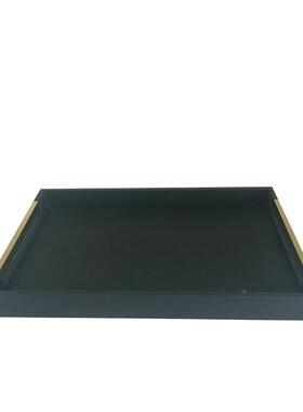 新中式形奢木质皮摆PS168革长方托盘酒店客厅样板间收纳盘轻软装