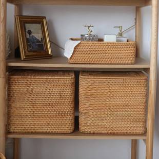 越南藤编收筐纳神器理手提日服式编024织箱带盖储物框家用衣整箱