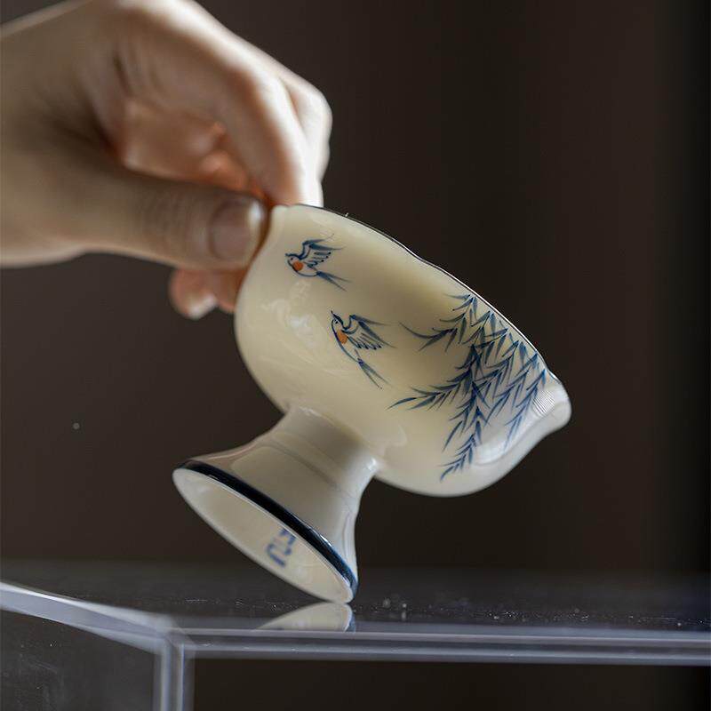 青己手品茗绘mjtc青花茶杯仿功夫茶具宋高足主人杯釉下彩燕归来杯