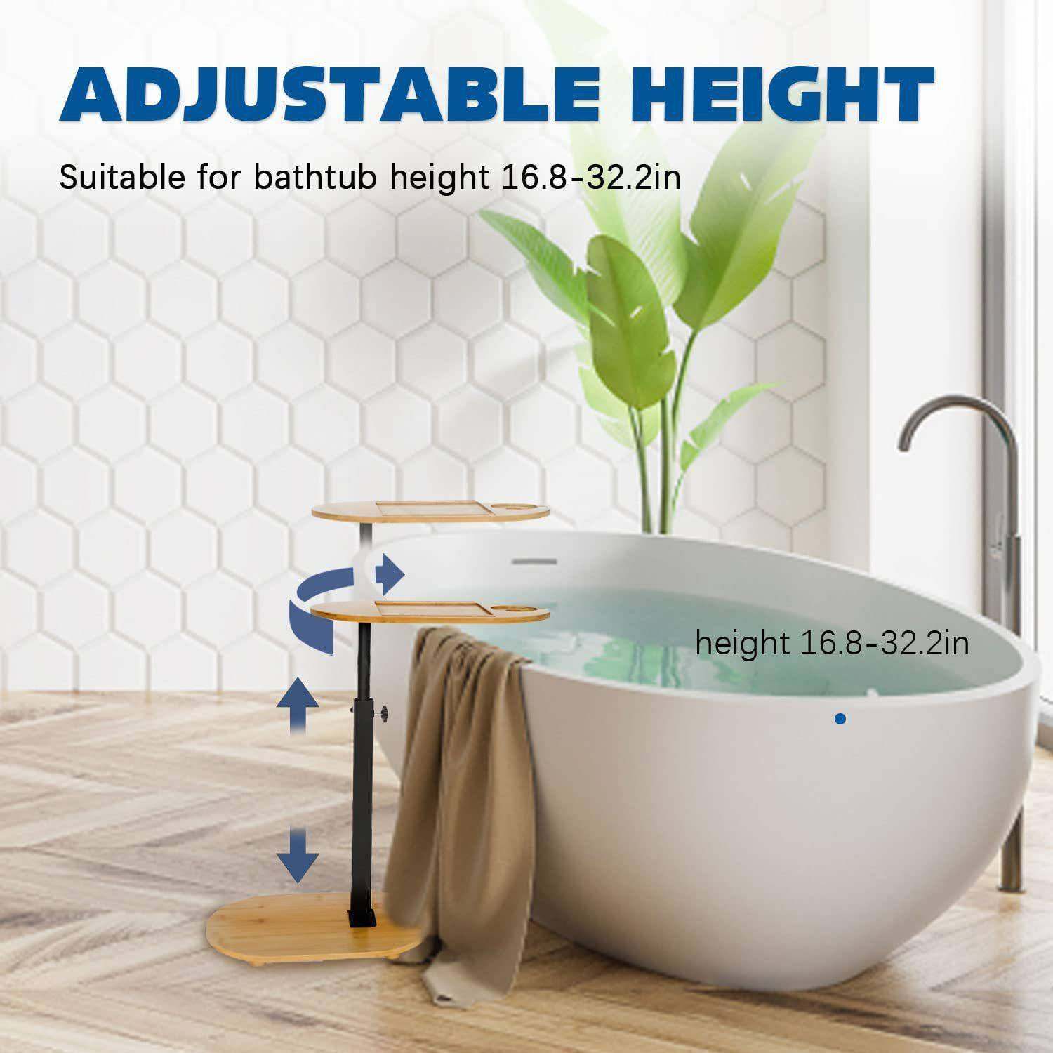 竹制浴ali-7100缸托盘架可调节高度浴缸托制盘室桌多功能浴室侧托