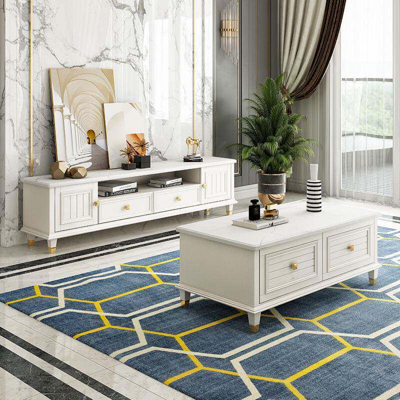 大美石式茶几户全白色电014视柜家具客厅小型地柜收纳组理合轻奢