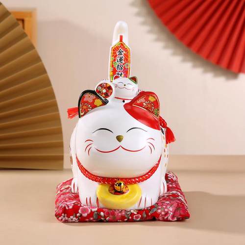 招财猫尾陶瓷件办公室家居长猫TBD创小摆件招意摆财猫储蓄罐礼品
