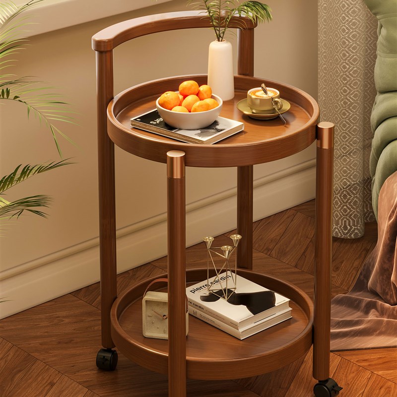 可移动茶几客厅家用沙发边几带轮床头桌小推车置R物架新款阳台圆