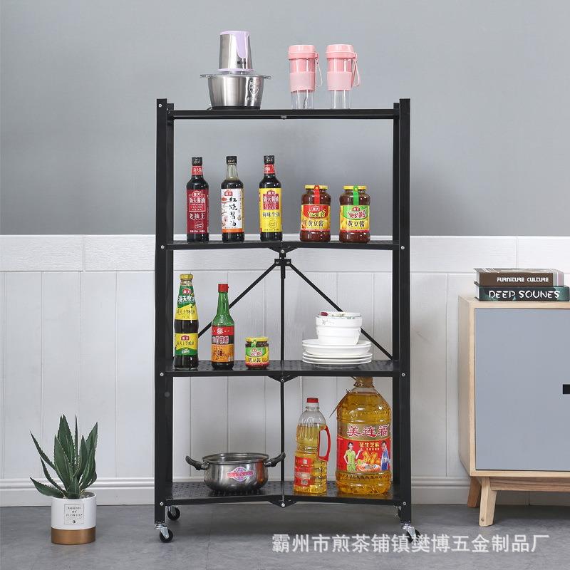 地免安装折叠厨房置物架落式炉多层微波放置架可折叠置物移储动物