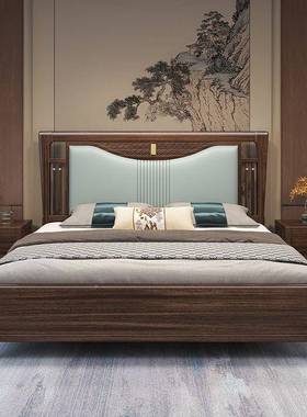 新中式金木实床1.8MJTB木主双人婚床1.5M中乌式简约储卧物软靠实