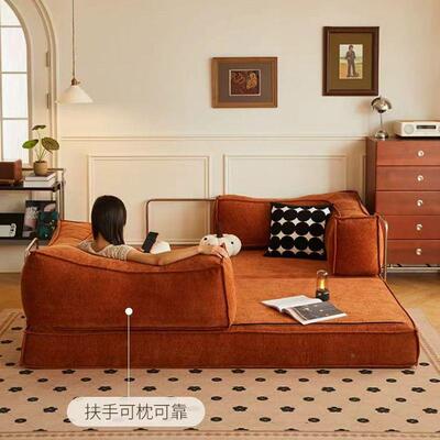 中TWQ布古风艺发客厅小户型复古模块直排美式双发三人折叠沙两用