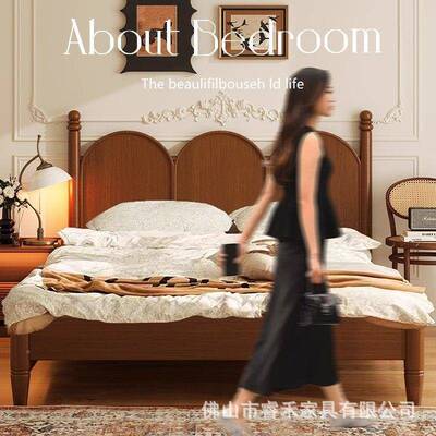 复古法式实木床胡桃色代美RWL式主卧双民人床1.5室1.8现简约中古