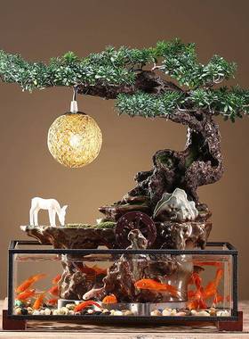 流水鱼缸招开财摆家居客件厅桌面VZI装饰品水循环泉景喷观乔迁业