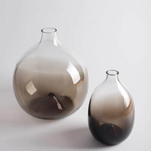 北欧玻璃花件瓶高级感/口大肚山峰吊小钟醉马木插花器创意摆装饰