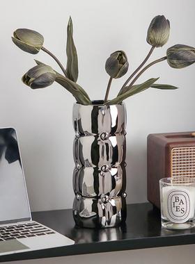 纸贝汉餐美巴塞罗奶油风陶XKL瓷花瓶桌面摆件装饰那品客厅茶几桌