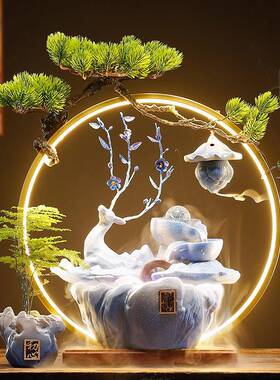 招财流水喷泉摆件创乔意中式循环水礼生财办室公客厅桌面COJ迁开