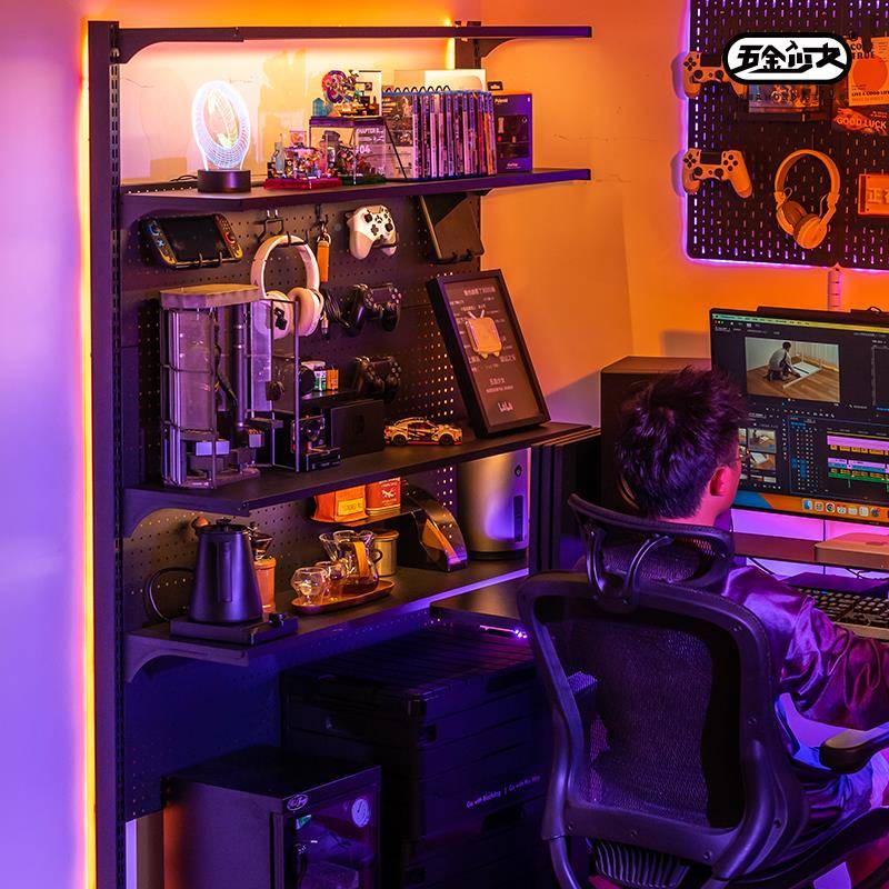 5V电书架竞间房地装饰布置桌搭书房书架桌子洞墙洞板面落置物