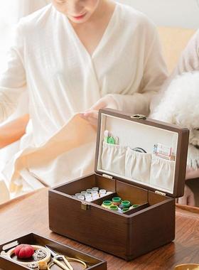 家用F96M6M8J针线y盒刺绣工di缝纫工具套装针线收纳实木嫁手妆盒