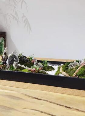 微金属长条花盆造景托盘座底景观盘长方形山水盆景底沙盘花器xyGW