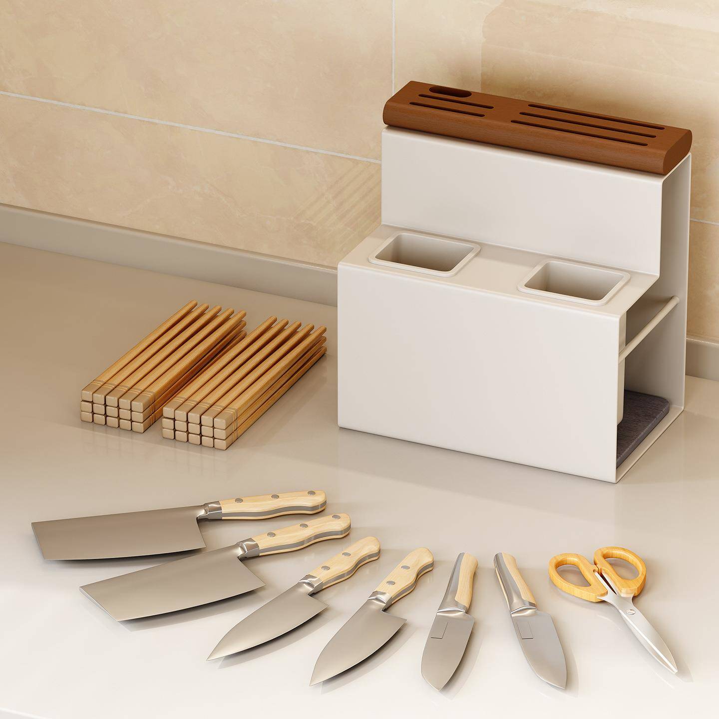 中古风刀置物架筷子笼一体菜刀架实厨房刀具木收架架CFTG1342台面