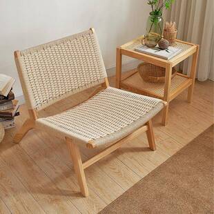 实SHY木沙发椅编织背椅客厅子户型单人椅靠简约阳台休闲椅马小鞍