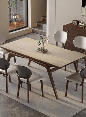 约洞石岩板17362餐桌现代简进隐口白蜡电木胡桃色实木长方形藏磁