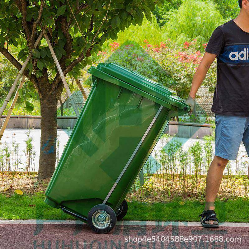 240L-脚U桶中间踏街小区塑料推拉式环卫带盖带道手把塑料垃PCW圾