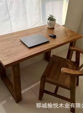 老客榆茶桌厅圆桌木实餐桌茶HXF室茶桌厂木家直供书房书桌大板桌
