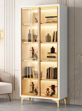 木FEQ书柜带玻柜璃门客一体靠墙置厅物酒柜实家用落地书柜展示柜