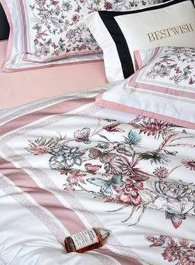 床天丝棉高档春夏28844上用品被四件裸睡数码套印花4件套套床单轻