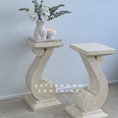 轻奢复古花天然雕洞33482石茶桌玄几关摆件衣柜饰大理石家居台边