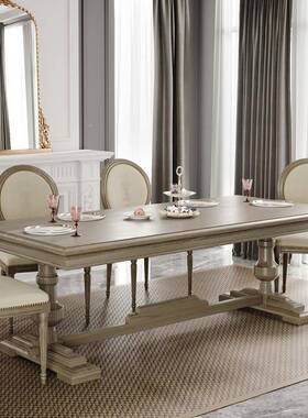 复古做奢家用饭桌餐ZDA台美式旧轻实餐桌原木大木板休闲工作台洽