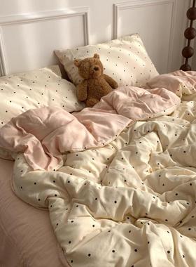 HINI双I层544纱皱褶I水洗棉床上品四件套床用单人被套宿舍床笠三