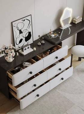 化轻奢简法式妆桌梳妆台木斗柜一体实卧室约飘窗主卧XDI奶油风