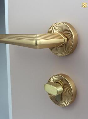 卧室门锁室静音门锁仿908-7256铜拉丝金实执心手分体内锌合锁金磁