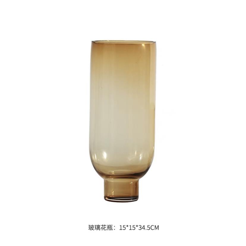 灰色简约现代圆形玻璃板花器客花饰厅艺插花装花瓶摆89267件样间