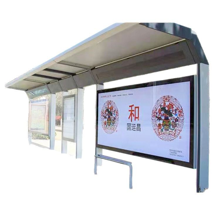 不锈钢公交站台城镇广告灯箱候车亭木纹漆仿古公交车站牌站亭厂家